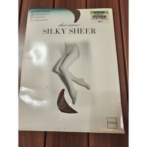 JC Penney Sheer Caress Silky Control Top Support Pantyhose USA Medium Suntan‎